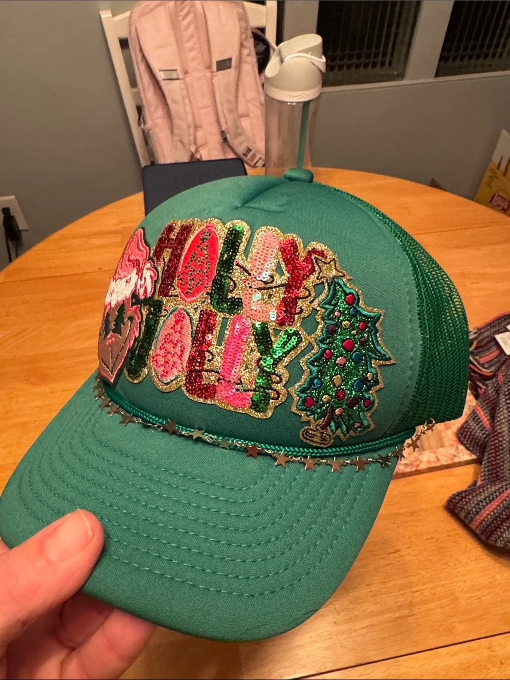 Green Holiday Sequin Trucker Hat